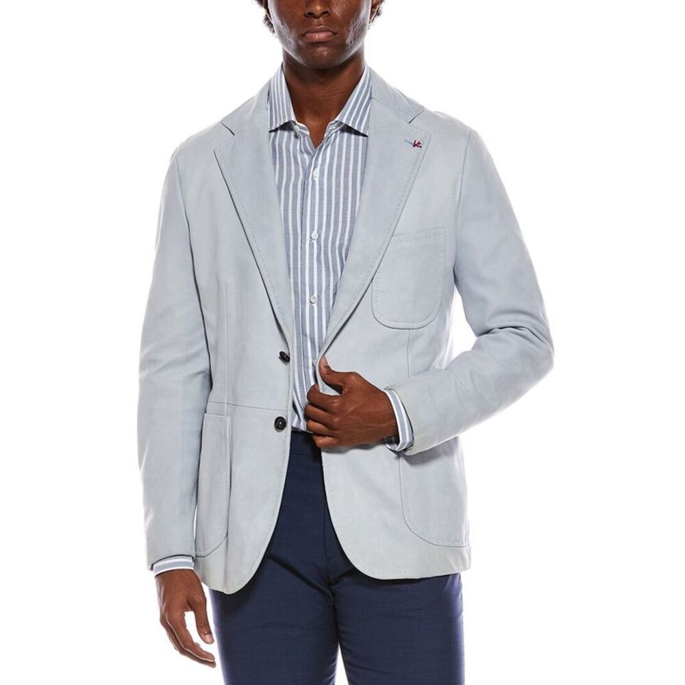 Isaia Mens Suede Leather Blazer, Blue